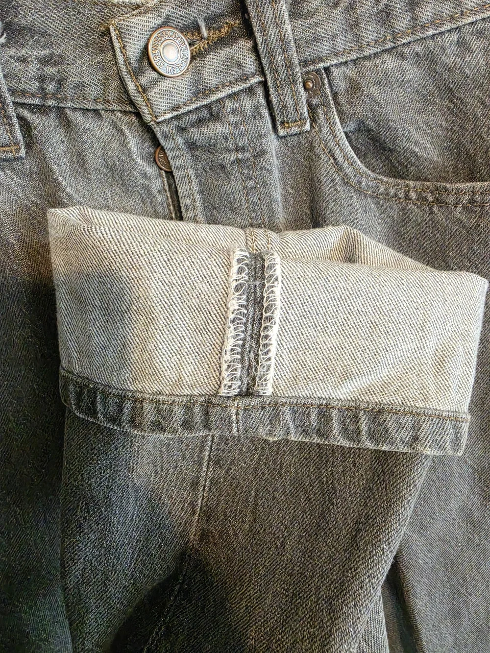 Vtg 90s Levis 501 0658 Sulfur Black Made in USA Jeans 28x29 Red Batwing Care Tag